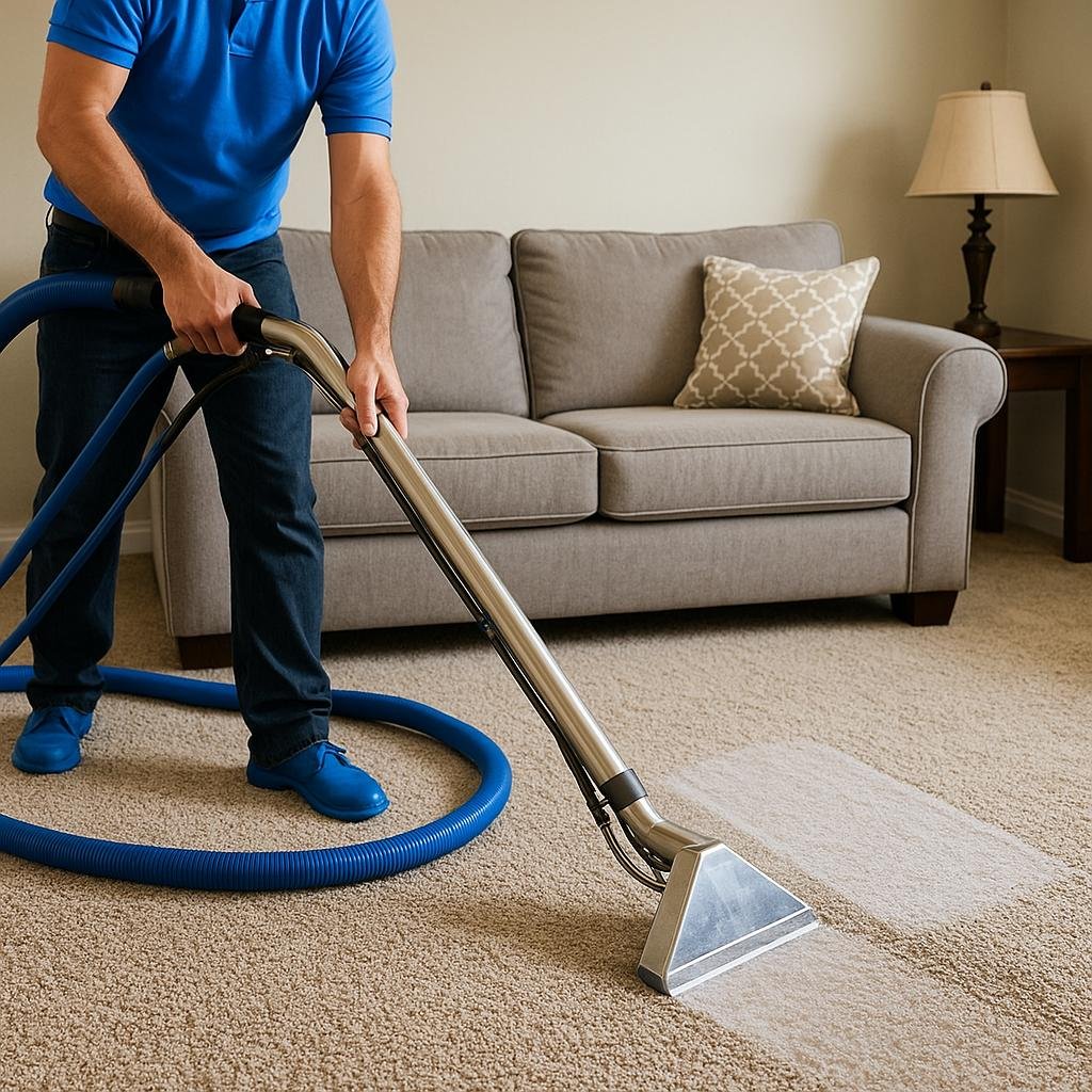 Professional carpet cleaning with hot water extraction in a Lake Havasu living room